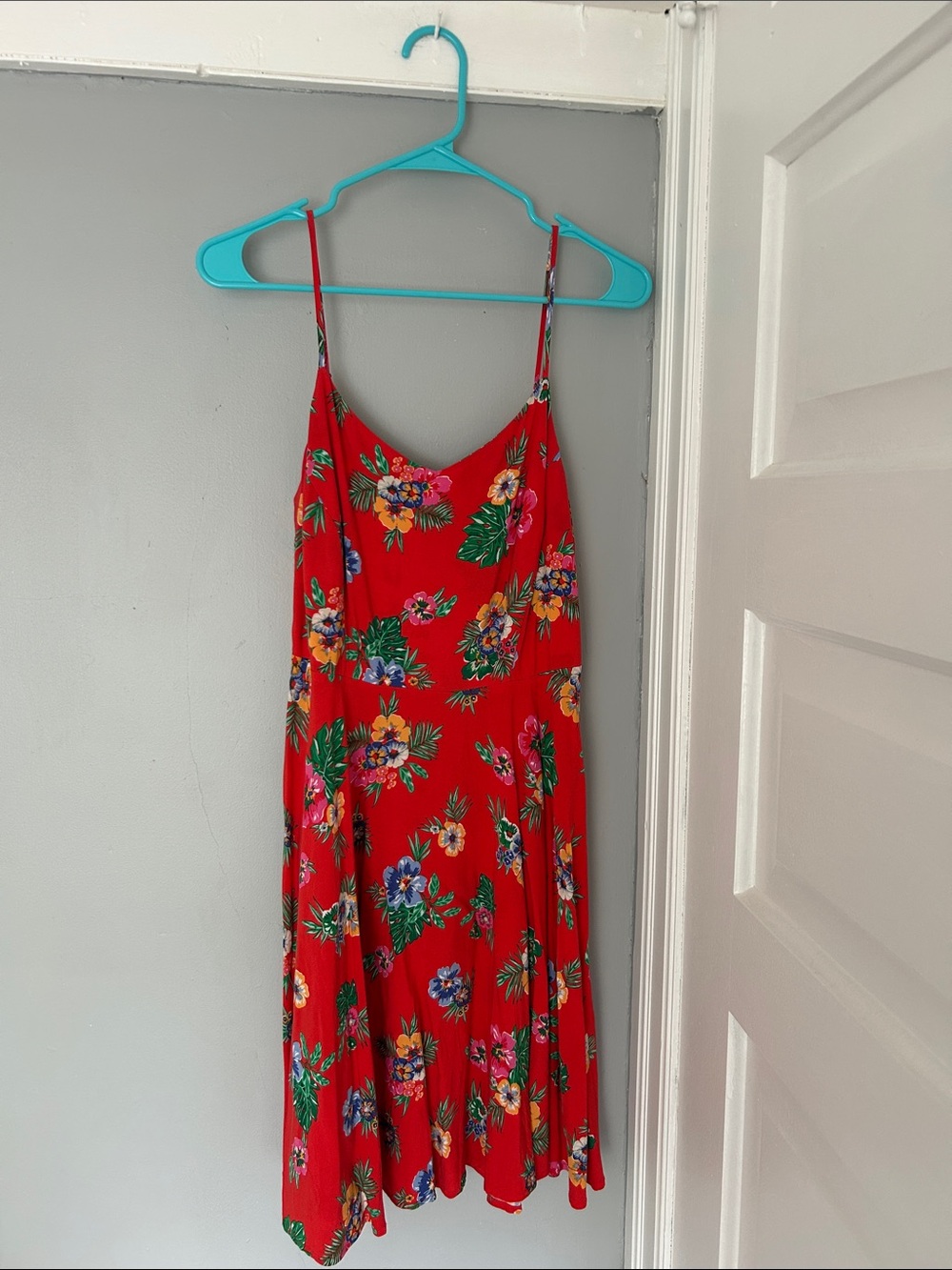 Old Navy Red Floral Midi Dress with Spaghetti Straps